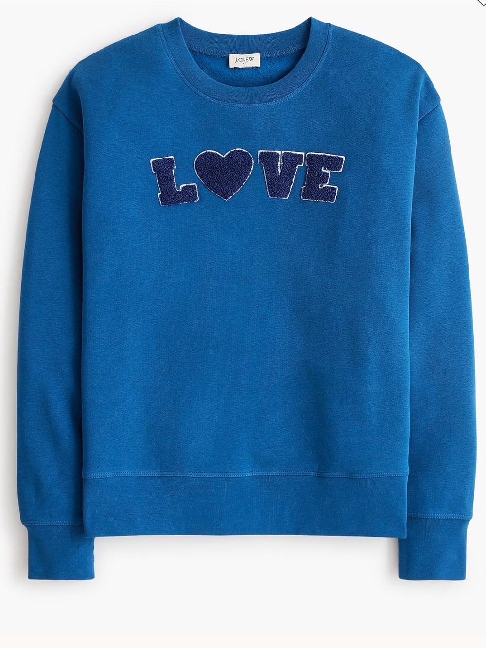 J. Crew Blue Crewneck Sweatshirt with 'LOVE' Appliqué